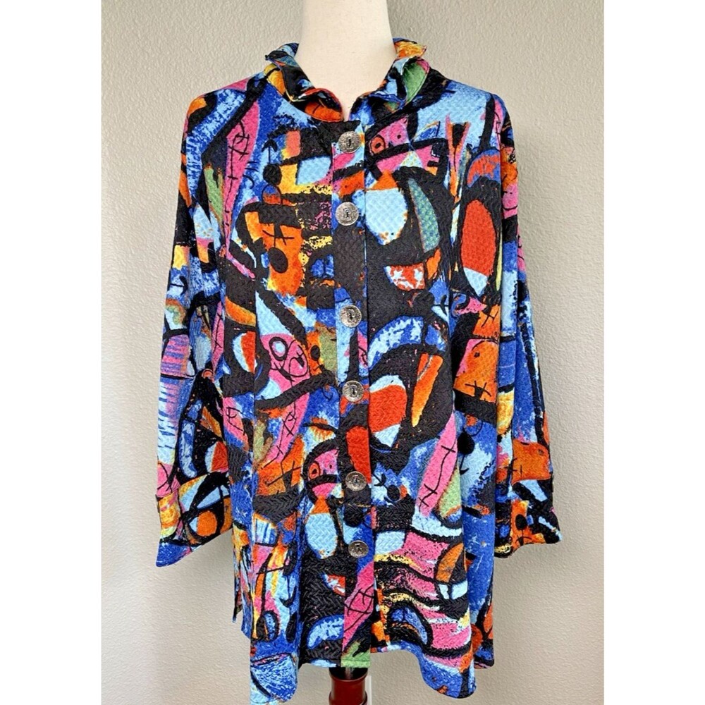 Calessa NEW! stunning flowy long sleeve big button blouse 3X artsy whimsygoth - Picture 2 of 9